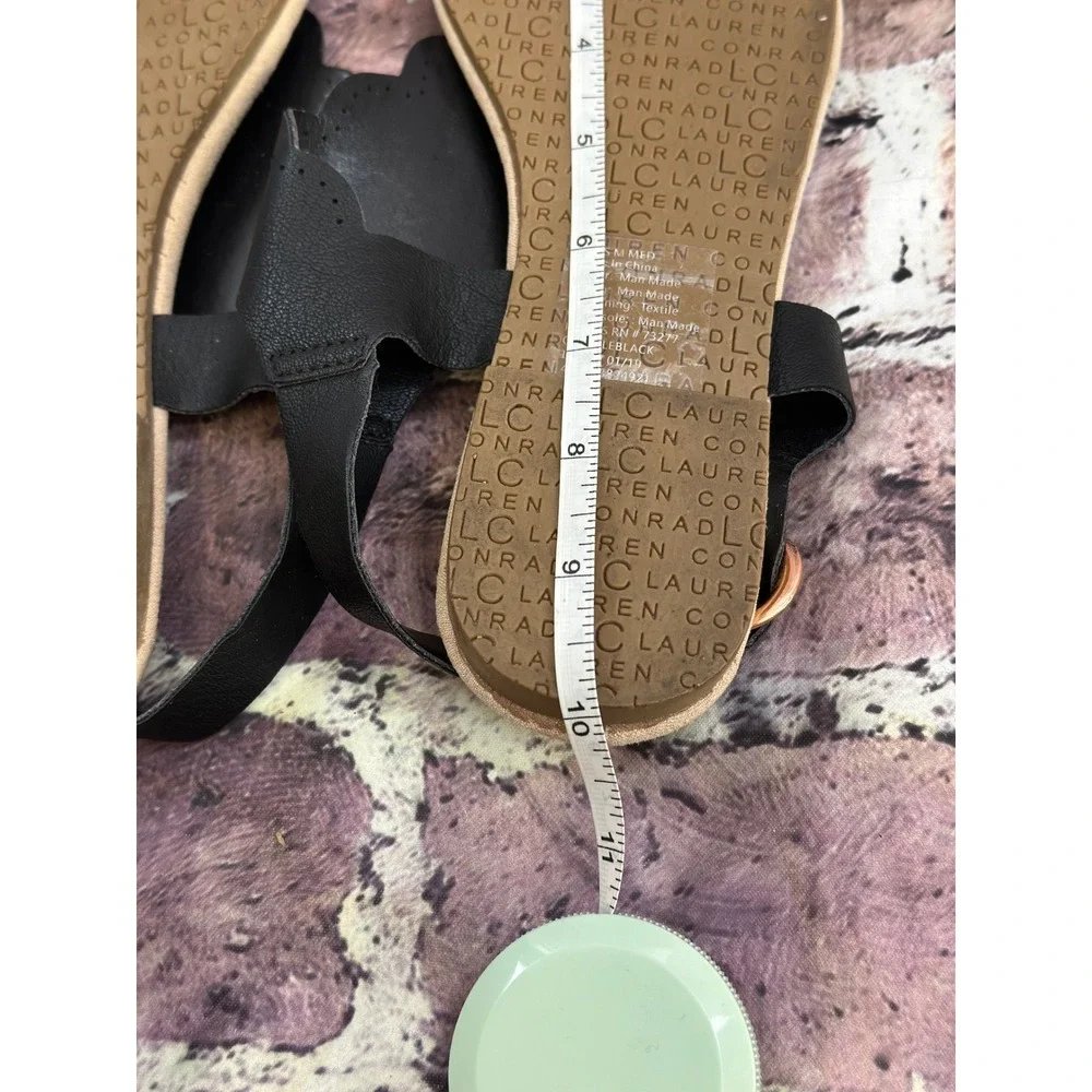 LC Lauren Conrad Camille Black Scalloped Thong Slingback Sandals Women's M 7/8